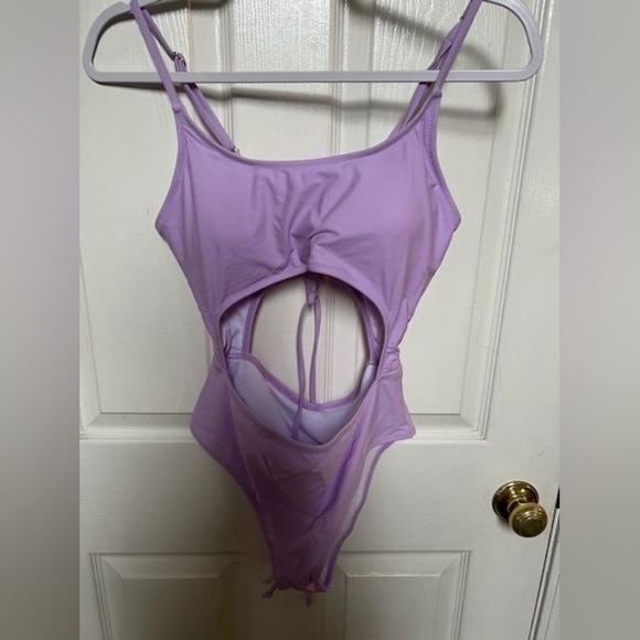 🔵 Meyeeka Womens Scoop Neck Cut Out Front Lace Up Back One Piece sz Med NWOT - Picture 5 of 6